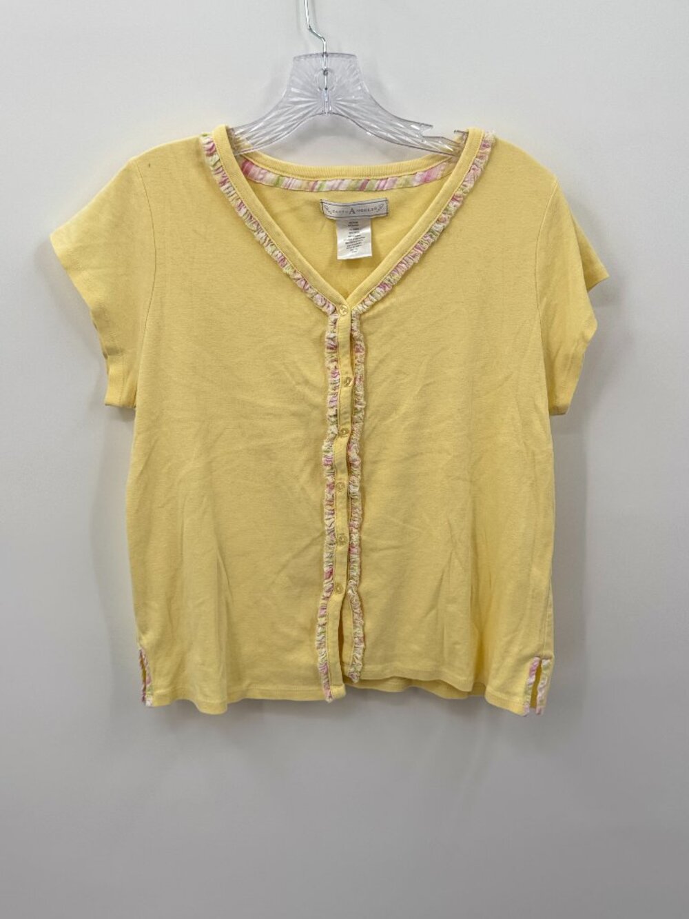 Vintage 90s 2000s Earth Angels Ruffle Trim Button Cardigan Top M Yellow Cottage